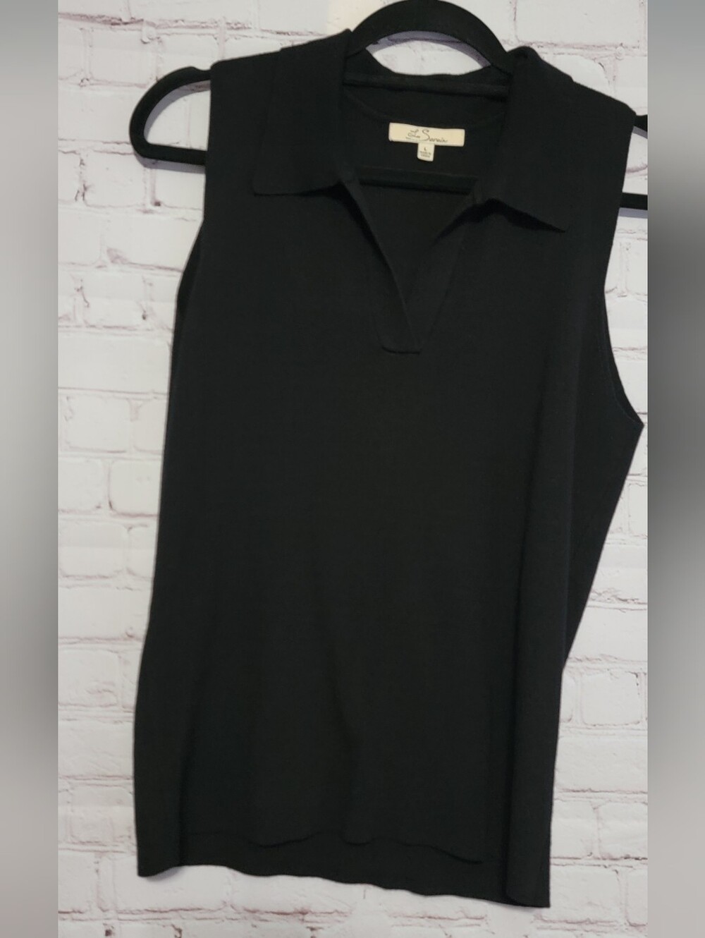 Les Serein Sleeveless Black Polo Tank Top Large